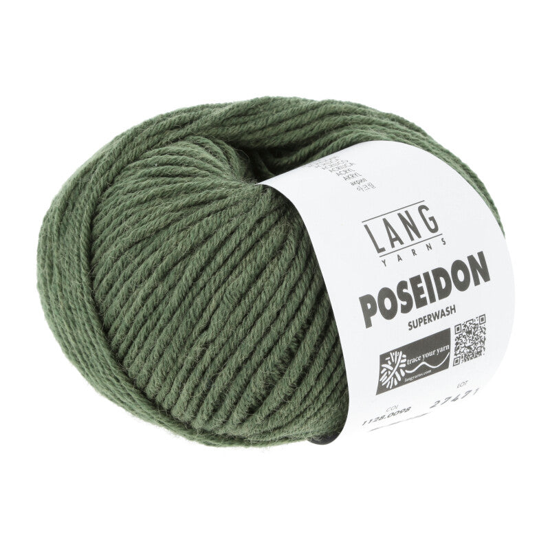 Lang Yarns Poseidon yarn, Dark Olive, colour 0098, ball photograph
