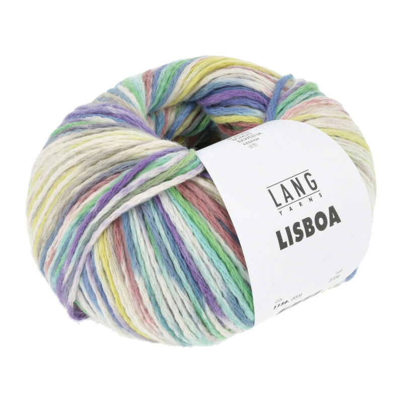 Lang Yarns Lisboa yarn, Yellow/Blue/Green/Purple, colour 0006, ball photograph
