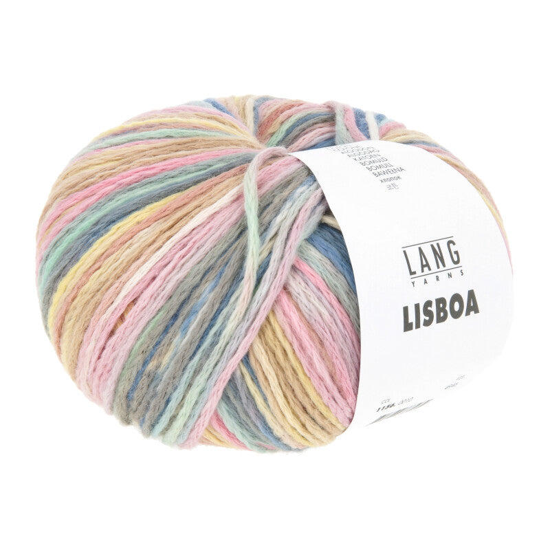 Lang Yarns Lisboa yarn, Rose/Offwhite/Jeans/Salmon Rose, colour 0010, ball photograph