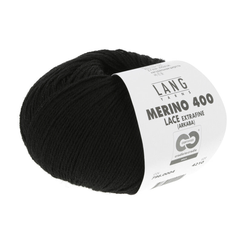 Lang Yarns Merino 400 Lace – 25g / 200m – Black (0004)