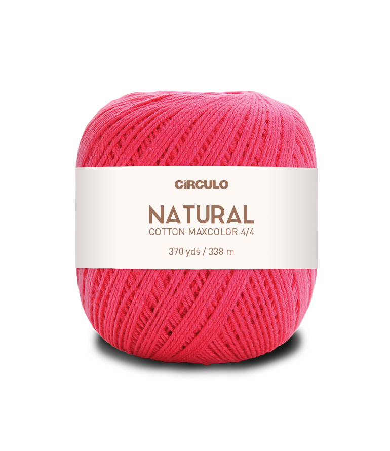 Circulo Natural Cotton Maxcolor (Barroco) 4/4 100% Cotton Yarn for Crochet and Knitting, 338m/200g - Leo Hobby - Ball of pink yarn with a white label on a white background
