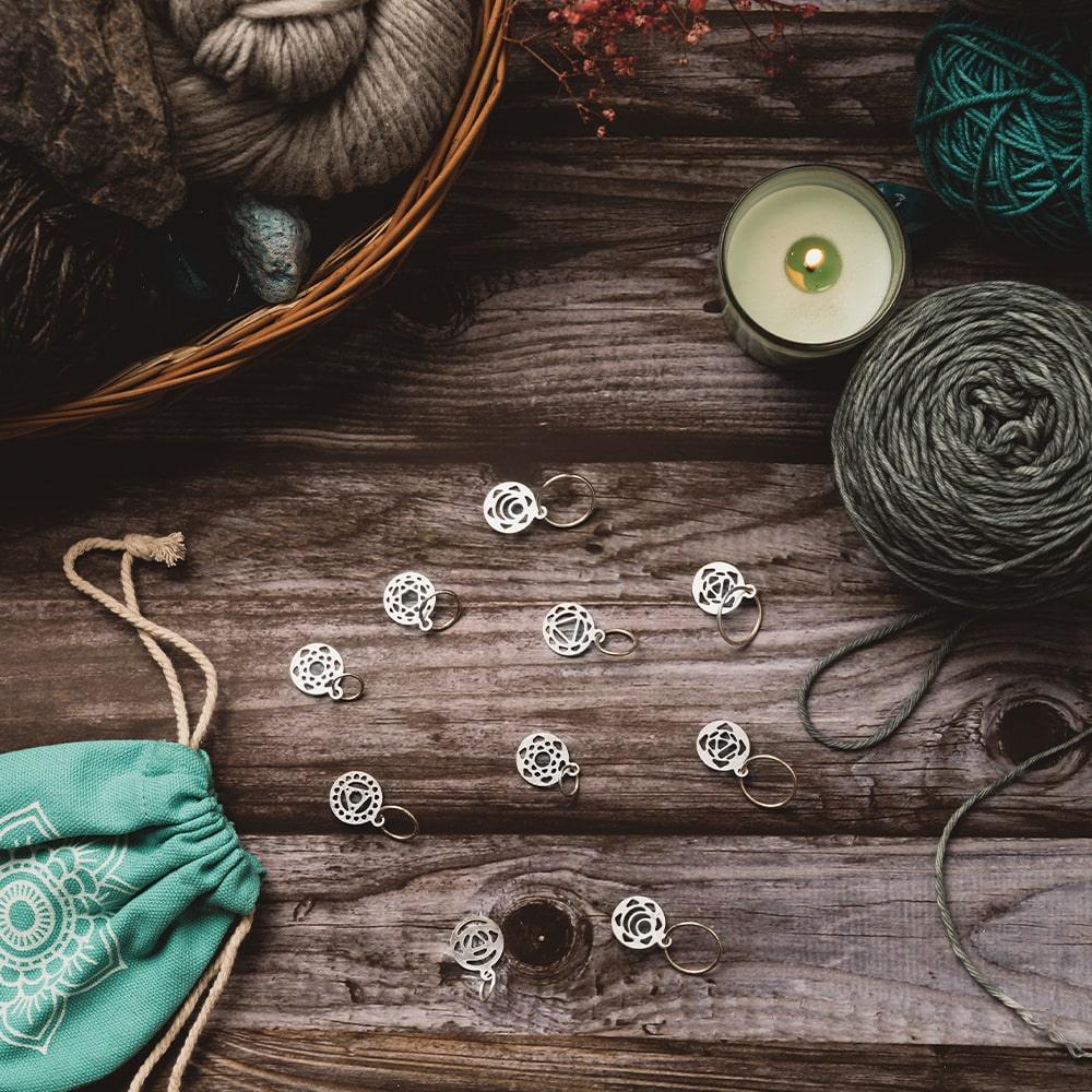 Mindful Chakra Stitch Markers Set in Sterling Silver by KnitPro