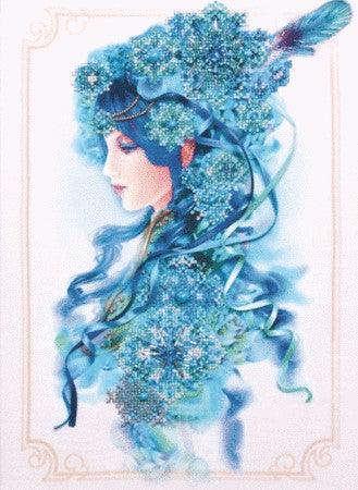 Charivna Mit 'Winter' kit, depicting a girl in a frosty scene, crafted for intermediate bead embroidery projects.