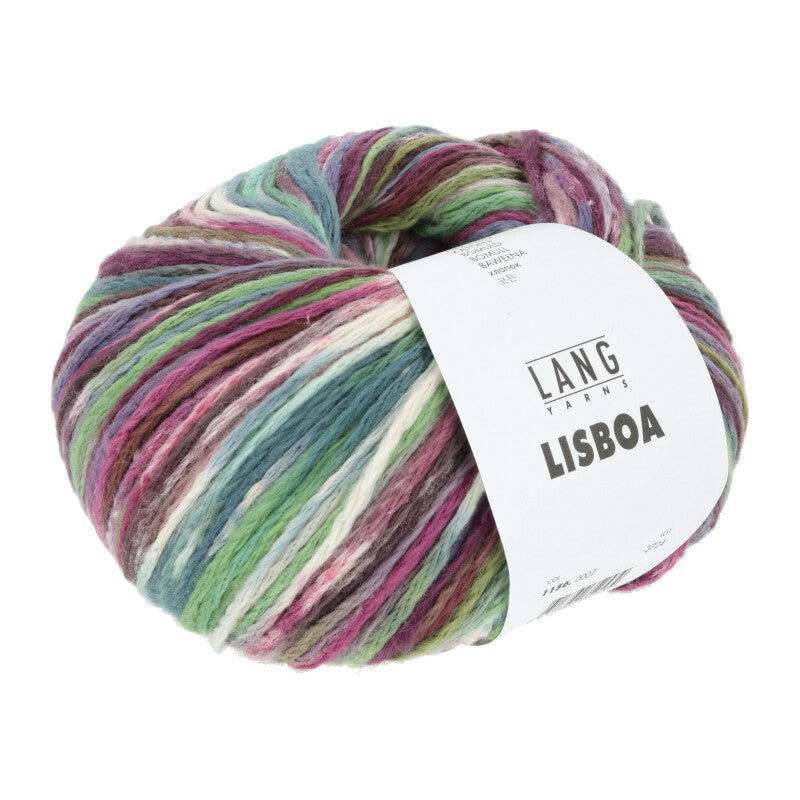 Lang Yarns Lisboa yarn, Plum/Fuchsia/Petrol/Olive, colour 0002, ball photograph