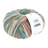 Lang Yarns Lisboa yarn, Olive/Dark Green/Blue/Orange, colour 0011, ball photograph