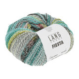 Lang Yarns Fiesta yarn, Turquoise/Aqua/Grey/Salmon, colour 0004, ball photograph