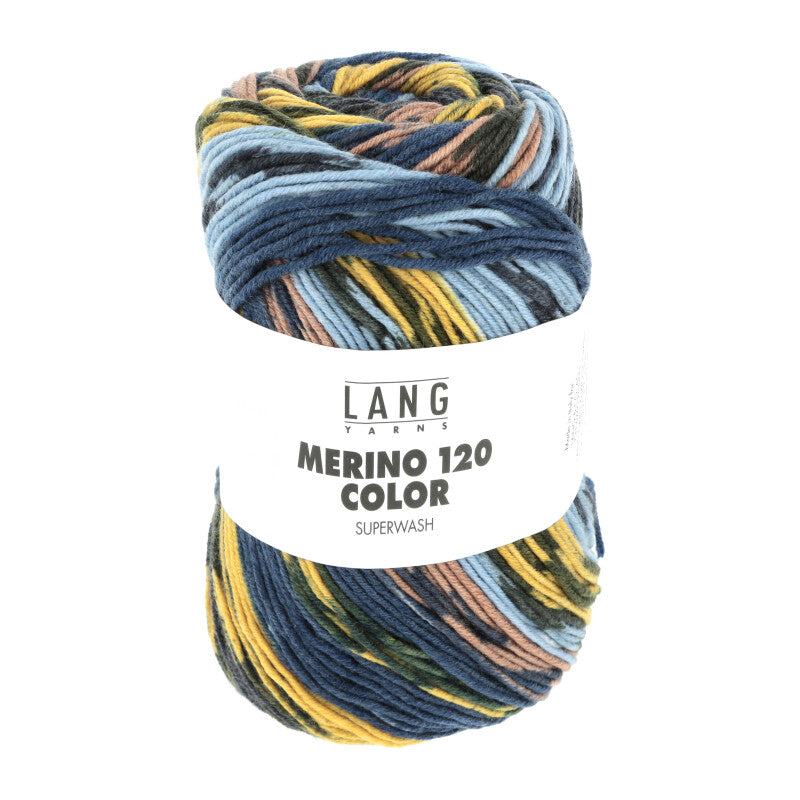 Lang Yarns Merino 120 Color – 100g / 240m – Light Blue/Yellow/Brown/Dark Blue (0006)