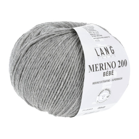 Lang Yarns Merino 200 Bébé Yarn, 203m / 50g – Light Grey Mélange (0303)