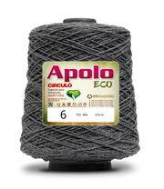 Apolo Eco 4/6 Cotton Cord Yarn – Ideal for Crochet Bags & Home Decor (600g) - Leo Hobby - A large spool of dark gray yarn with a prominent white and green label reading 'Apolo ECO' and '6', shown on a clean white background with a soft shadow.