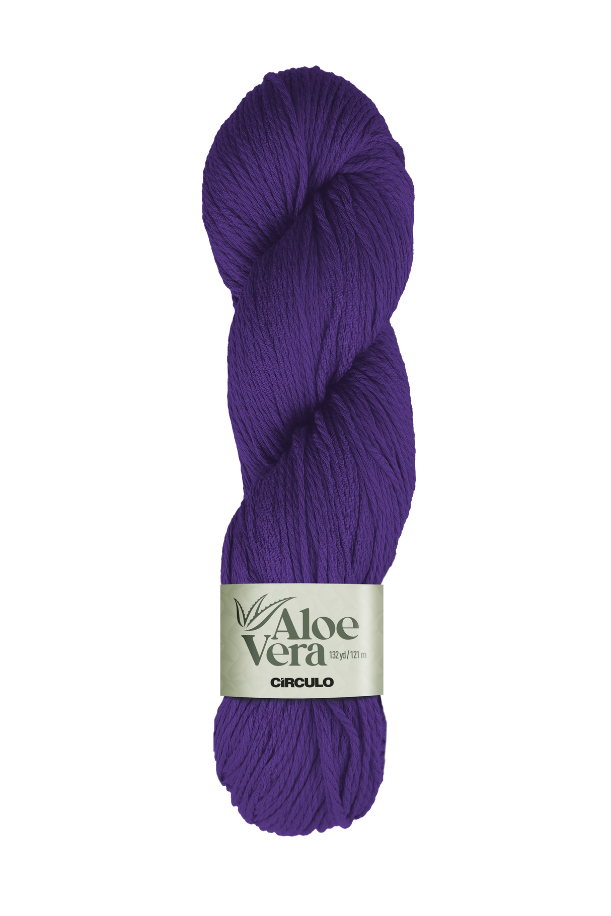 Circulo Aloe Vera Yarn 121m / 100g - Purple skein of yarn with Aloe Vera label on a white background