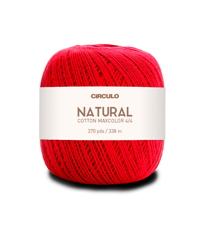 Circulo Natural Cotton Maxcolor (Barroco) 4/4 100% Cotton Yarn for Crochet and Knitting, 338m/200g - Leo Hobby -  Red ball of yarn with a white label on a white background