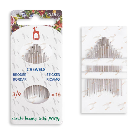 Pony Crewels Needles, Plain Eye, No. 3/9 – 16 pcs