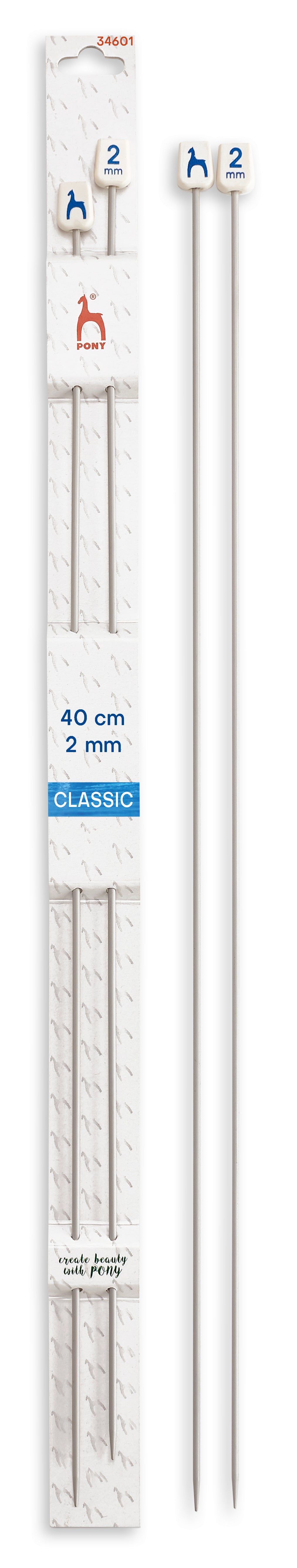 Pony Classic Aluminium Single Pointed Knitting Needles – 35, 40 & 60 cm, 40 cm, 2.00 mm