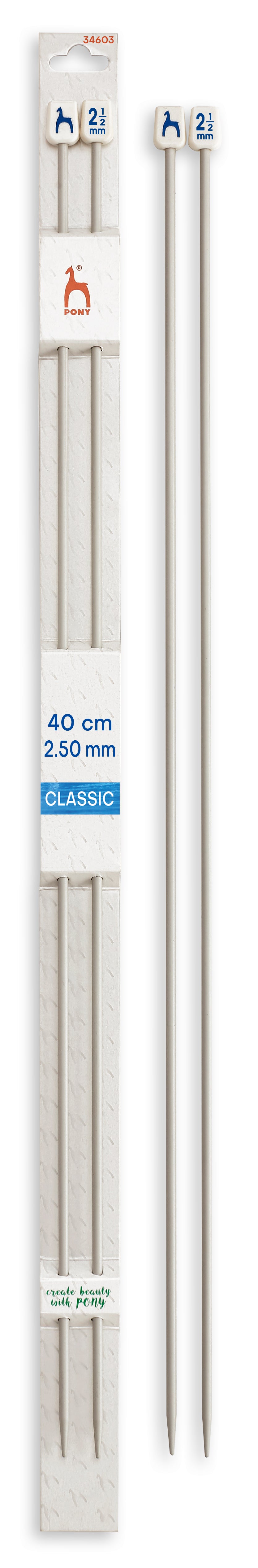 Pony Classic Aluminium Single Pointed Knitting Needles – 35, 40 & 60 cm, 40 cm, 2.50 mm