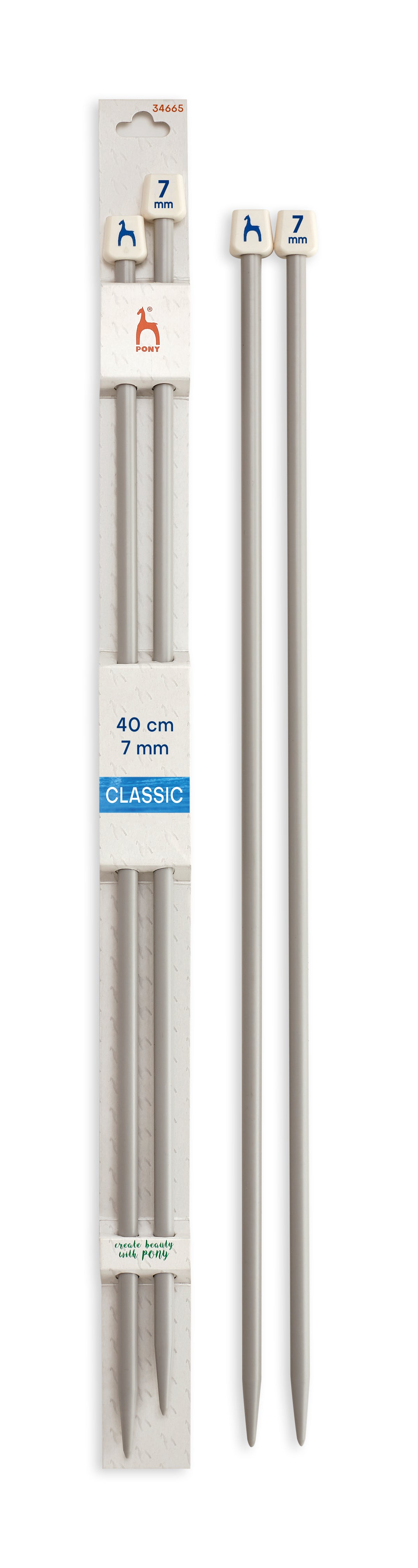 Pony Classic Aluminium Single Pointed Knitting Needles – 35, 40 & 60 cm, 40 cm, 7.00 mm