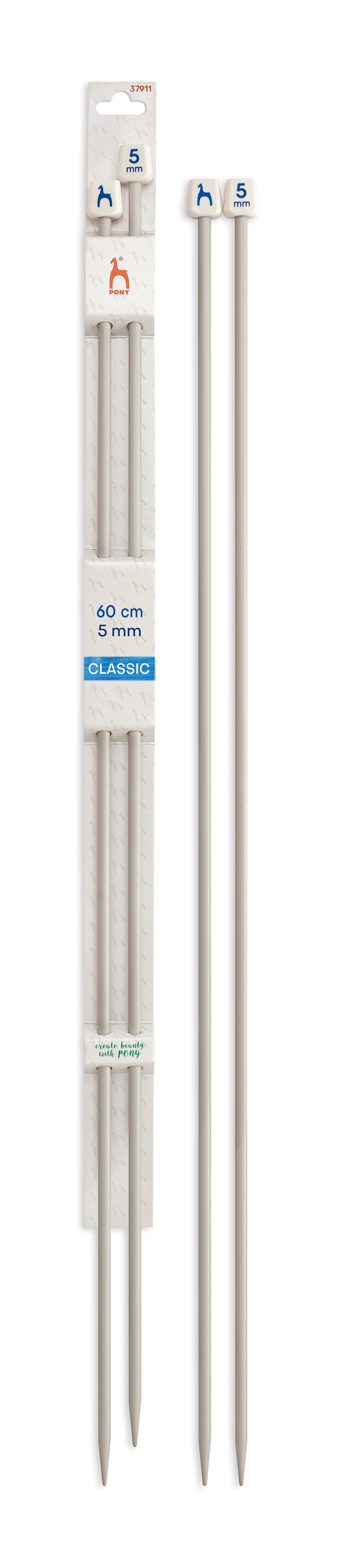 Pony Classic Aluminium Single Pointed Knitting Needles – 35, 40 & 60 cm, 60 cm, 5.00 mm