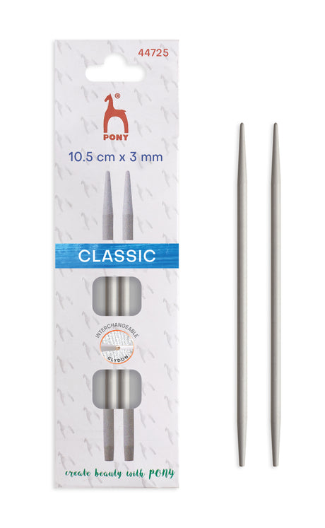 Pony Classic Aluminium Interchangeable Knitting Needle Tips – 10.5 & 14 cm, 10.5 cm, 3.00 mm