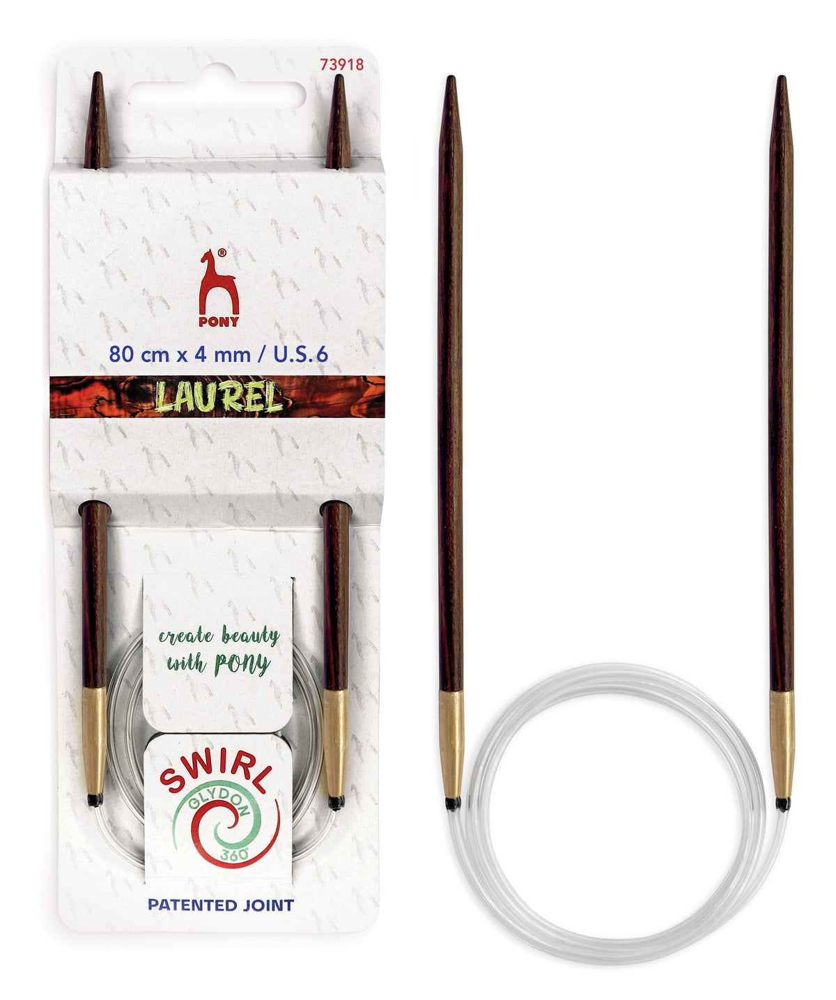 Pony Laurel 360° Glydon Swirl Fixed Circular Knitting Needles – 80 cm, 4.00 mm