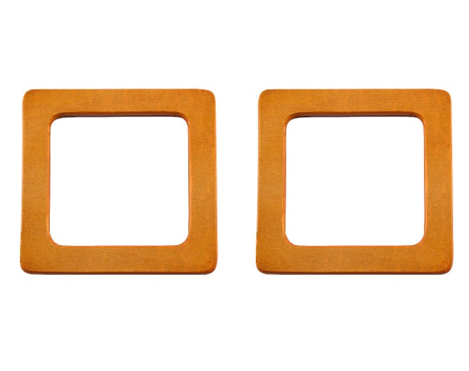 Circulo Square Wooden Handle for Bag, 14 x 14 cm- 1 pair - Two square wooden frames on a white background