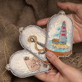 Counted cross-stitch kit with CAPTAIN In Search of Treasures design on plastic canvas.